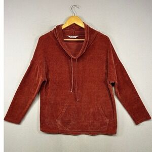 Boho Cozy Spring + Mercer Womens Small Burnt Orange Corduroy Cowl Neck Pullover
